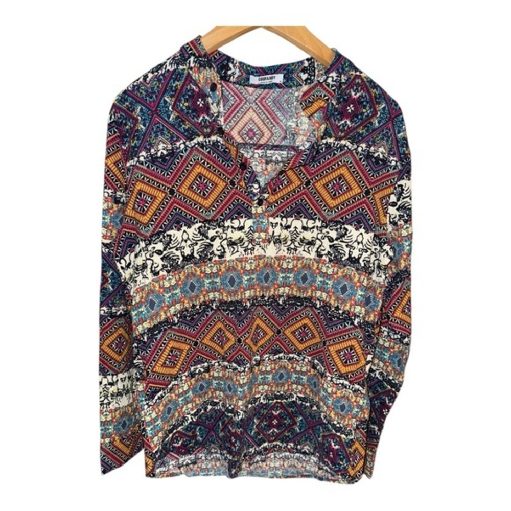 Coofandy Multicolor Tribal Print Long Sleeve Boho Top Medium Eclectic